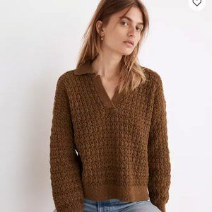 Madewell Sunbury Open-Stitch Polo Sweater M